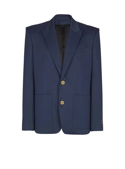 Balmain Cotton Twill 2-buttons Jacket In Blue
