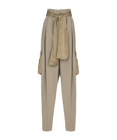 Balmain Cotton Twill High-waisted Trousers In Neutral
