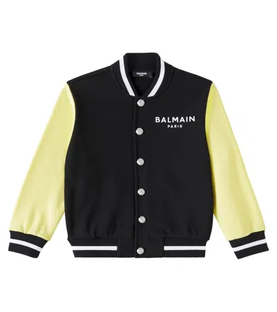 Balmain Kids' Cotton Varsity Jacket In Black