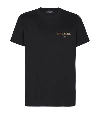Balmain Black Crewneck T-shirt With Logo Print In Cotton Man