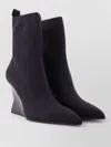 Balmain Cotton Wedge Heel Ankle Boots In Black