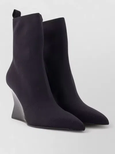 Balmain Cotton Wedge Heel Ankle Boots In Black