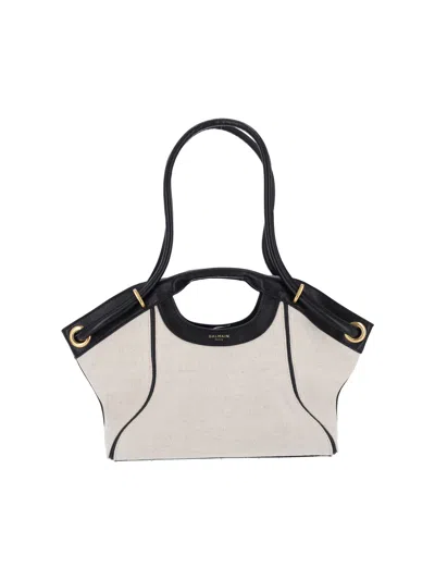 Balmain Cotton-linen Mini Bag In Beige