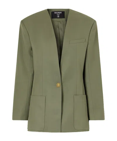 Balmain Cotton-twill Blazer In Green