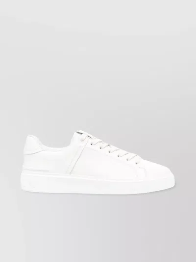 Balmain Court Calfskin Round Toe Sneakers In White