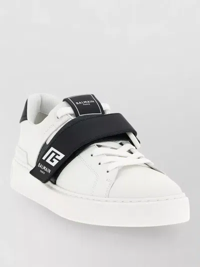 Balmain Court Sneakers Contrast Strap Round Toe In White
