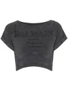 Balmain Couture-embroidered Cropped T-shirt In Grey