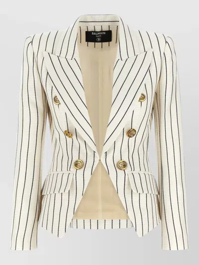 Balmain Couture Fili Blazer Double Breasted Stripes In White
