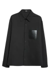 Balmain Men Black Shirt With Classic Collar And Logo Detail On The Pocket In Wool Stretch Man In 0pa Black