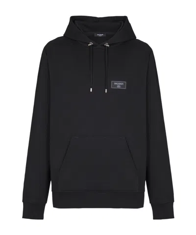 BALMAIN BALMAIN LOGO PATCH DRAWSTRING HOODIE