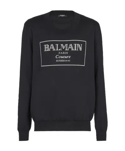 BALMAIN BALMAIN LOGO INTARSIA CREWNECK KNIT SWEATER