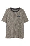 Balmain Grey T-shirt With Logo Applied On The Chest And All-over Labyrinth Motif In Cotton Man In Ivory/black