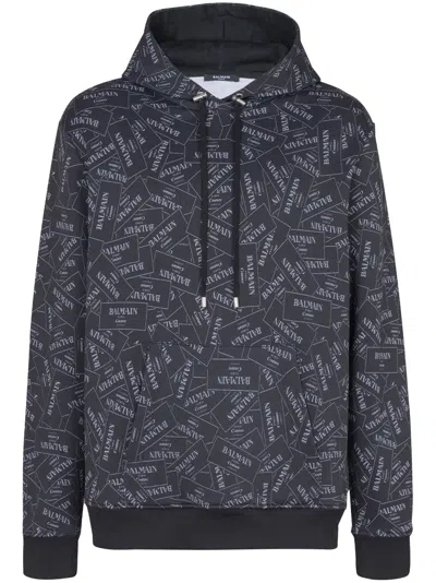 Balmain Couture Label-print Hoodie In Black
