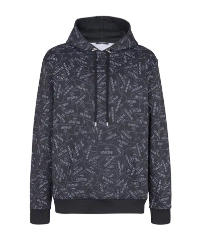 BALMAIN BALMAIN ALL-OVER LOGO LABEL PRINTED HOODIE