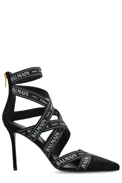 Balmain Women's Couture Suede Heels With Ribbon Motif In Black