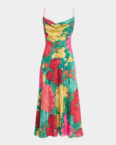 Balmain Cowl-neck Floral Silk Midi Slip Dress In Multi