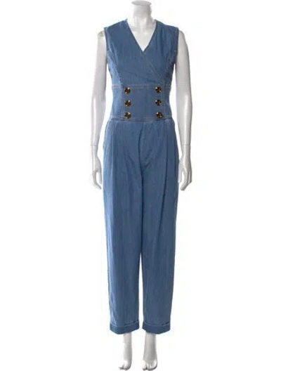 Pre-owned Balmain Cowl Neck Jumpsuit In Blue