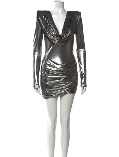 Pre-owned Balmain Cowl Neck Mini Dress In Silver