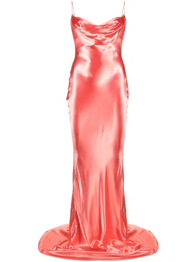 Balmain Satin Cowl-neck Gown In Pink