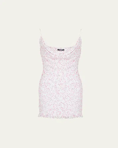 BALMAIN COWL POLKA DOT TWEED MINI DRESS
