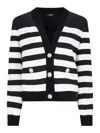 Balmain Striped Cotton Blend Jersey Cardigan In Black