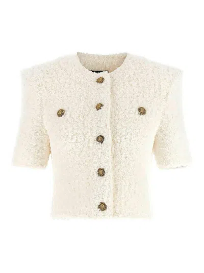 BALMAIN CARDIGAN TWEED PLUMETIS