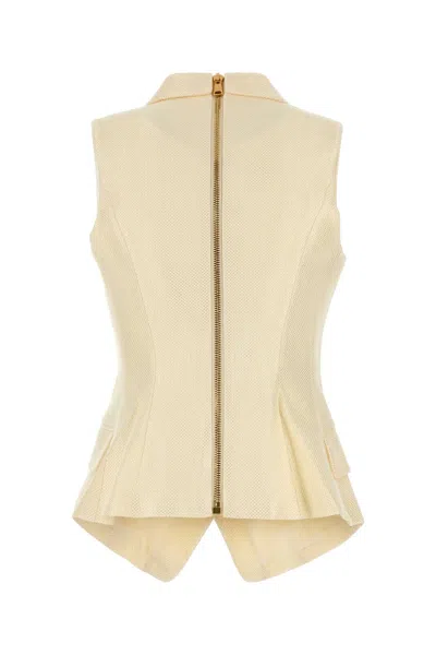 Balmain Cream Jacquard Vest In White