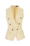 Balmain Jacquard Vest With Flap Pockets And Gold-tone Buttons In Neutral