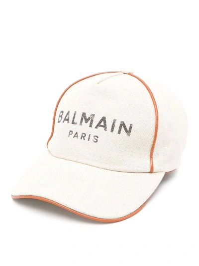 BALMAIN CREAM WHITE LOGO CAP