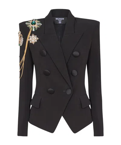Balmain Crepe 6-button Jacket With Embroidered Patches