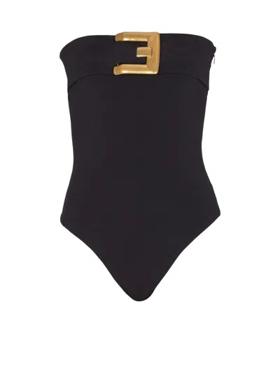 BALMAIN CREPE BUSTIER BODYSUIT WITH BELT DETAIL