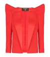 Balmain Cropped Crepe Jacket With Structured Shoulders In Red