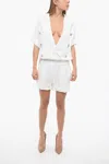 Balmain Crepe-de-chine Double-breasted Playsuit In White