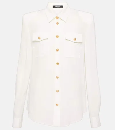 Balmain Silk Shirt With Padded Shoulders In White