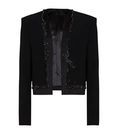 Balmain Crepe Embroidered Cropped Jacket In Black