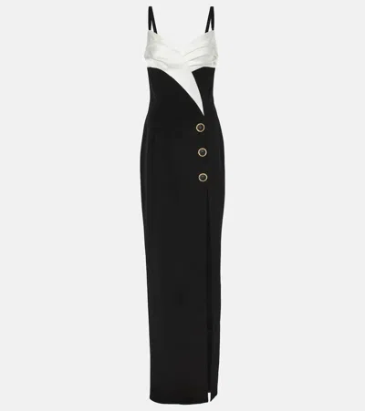 Balmain Two-tone Crepe Draped Long V-neck Split Dress In Multi