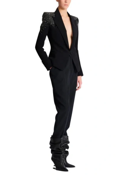 Balmain Crepe Jacket With "amethyst" Embroidery In Black