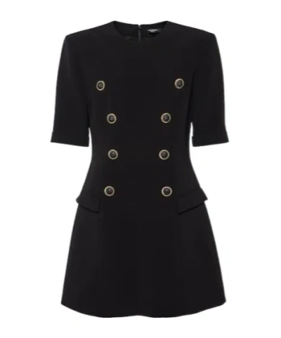 Balmain Crepe Mini Dress In Black