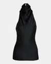 Balmain Crepe Satin Halter Cowl-neck Top In Black