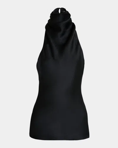 Balmain Crepe Satin Halter Cowl-neck Top In Black