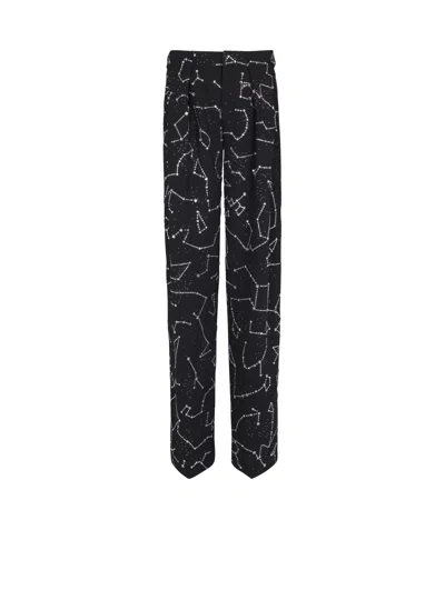 Balmain Crepe Trousers With Rhinestone Constellation Motif In Multi