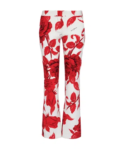 Balmain Crepe Trousers With Roses Print In Multi