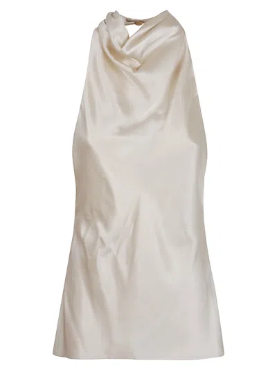 Balmain Halterneck Crepe Satin Top Clothing In Silver