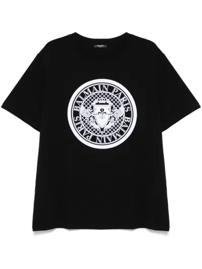 Balmain Crew Neck Black T-shirt With Graphic Print