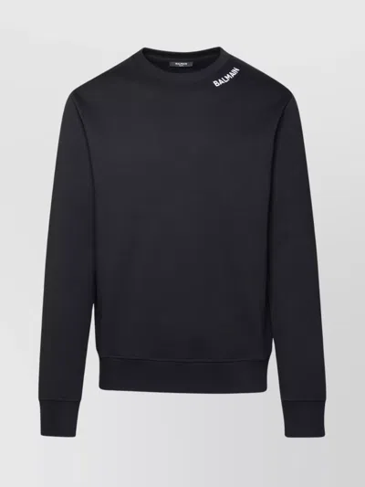 Balmain Crew Neck Cotton Sweatshirt In Black