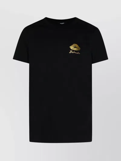 Balmain Crew Neck Graphic Print Short Sleeves In Black