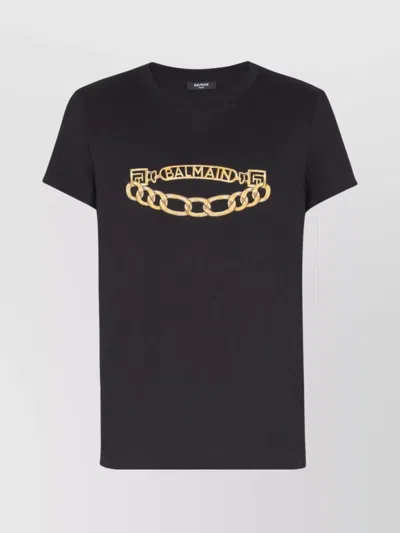 BALMAIN CREW NECK GRAPHIC PRINT SHORT SLEEVES