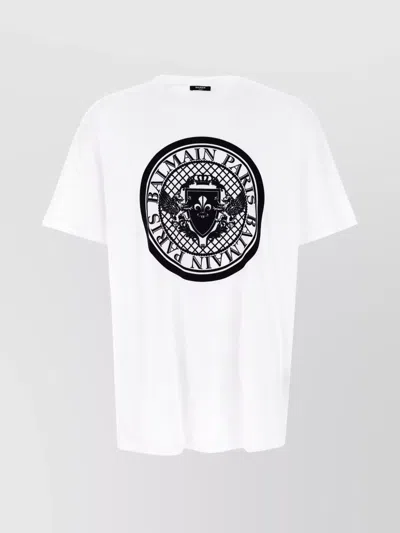 Balmain Crew Neck Graphic Print Short Sleeves T-shirt In Multi