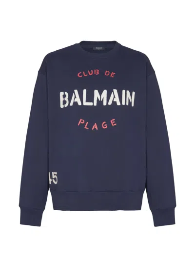 Balmain Crew-neck Logo-detail Sweatshirt In Blue