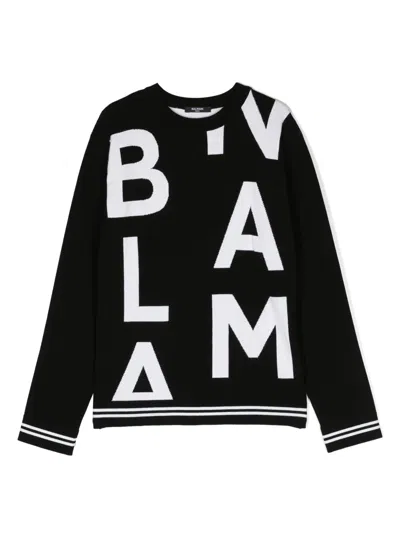 Balmain Kids' Crew-neck Logo-intarsia Jumper In Black
